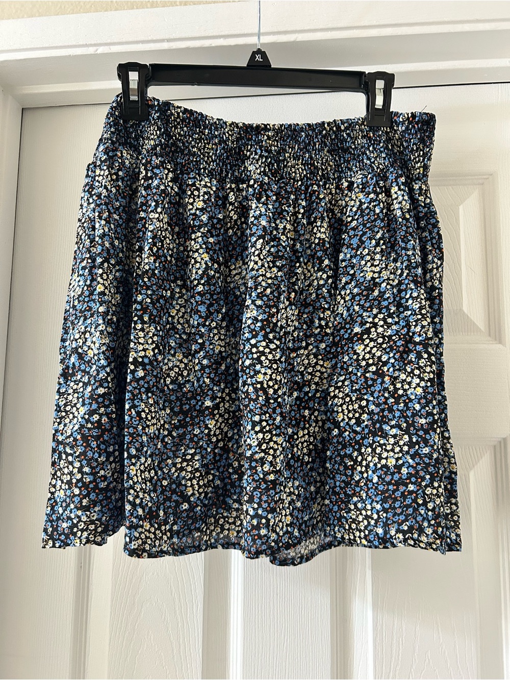 Blue Floral Elastic-Waist Women’s Skirt